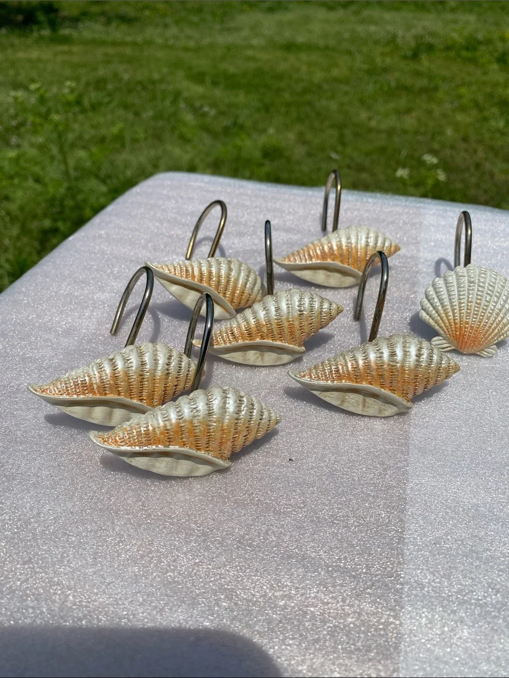 Seashell Shower Curtain Hooks Beach Nautical Bathroom Décor Resin Metal 12pc